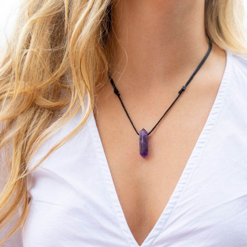 Natural Amethyst Polished Rough Stone Drop Necklace Men - Temu